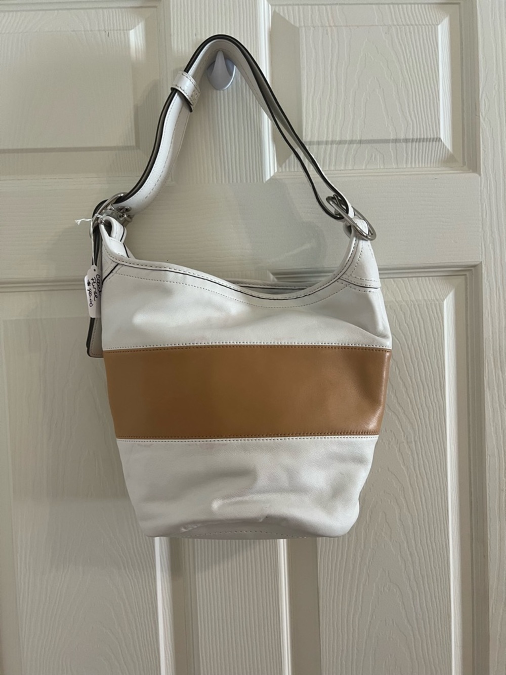 Authentic Vintage Coach Leather Rugby Stripe Duffle Bucket Bag (Style F13357)